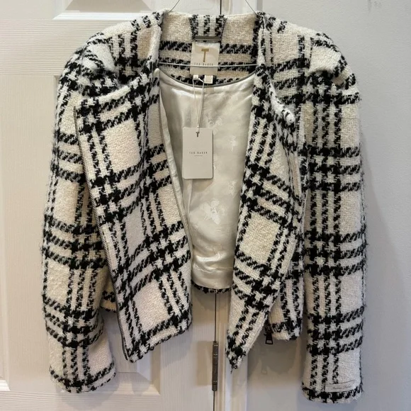 Ted Baker Black and White Plaid Cropped Jacket - Picture 7 of 11